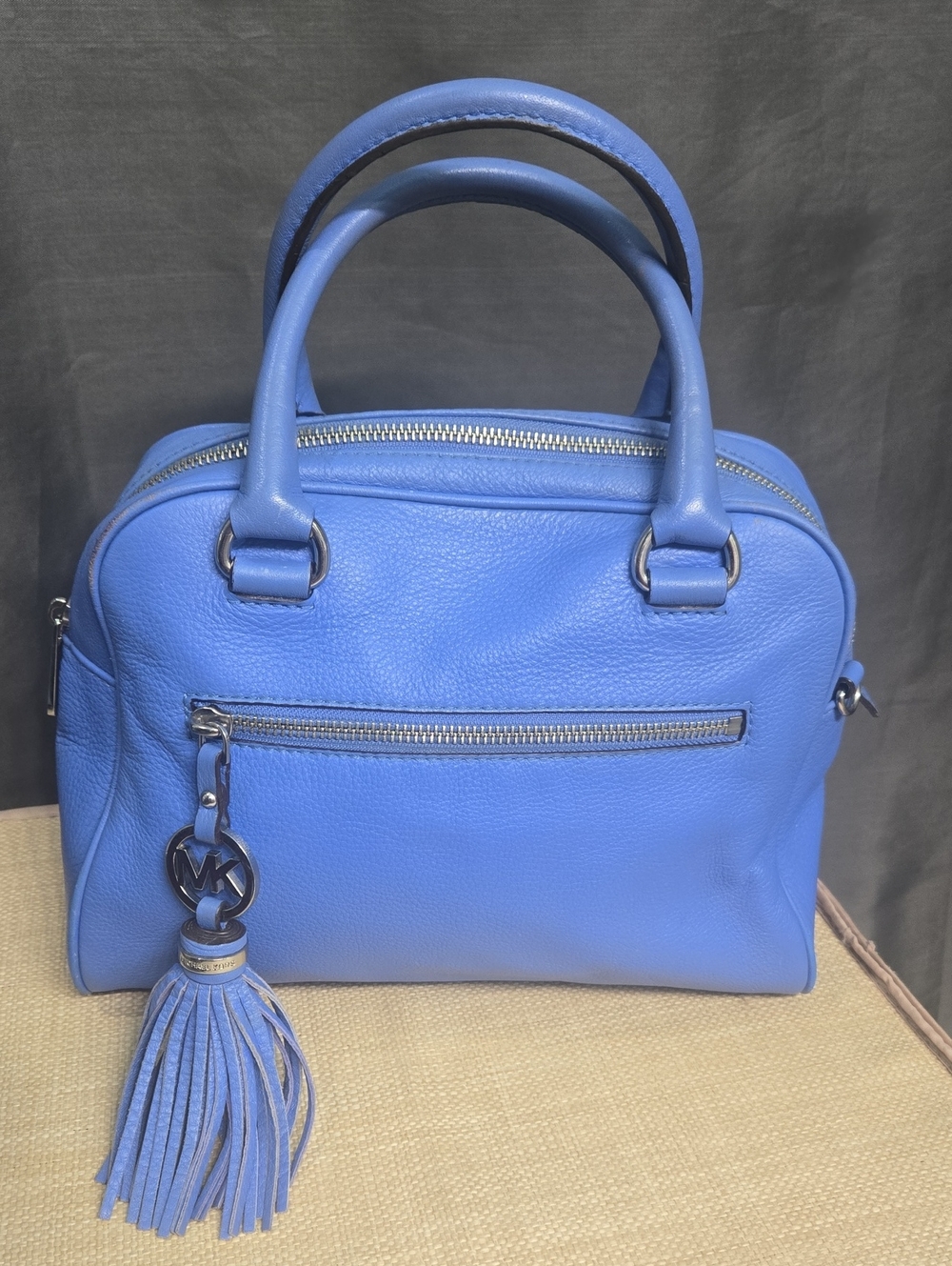 Michael Kors Periwinkle Blue Leather Satchel with Tassel Charm